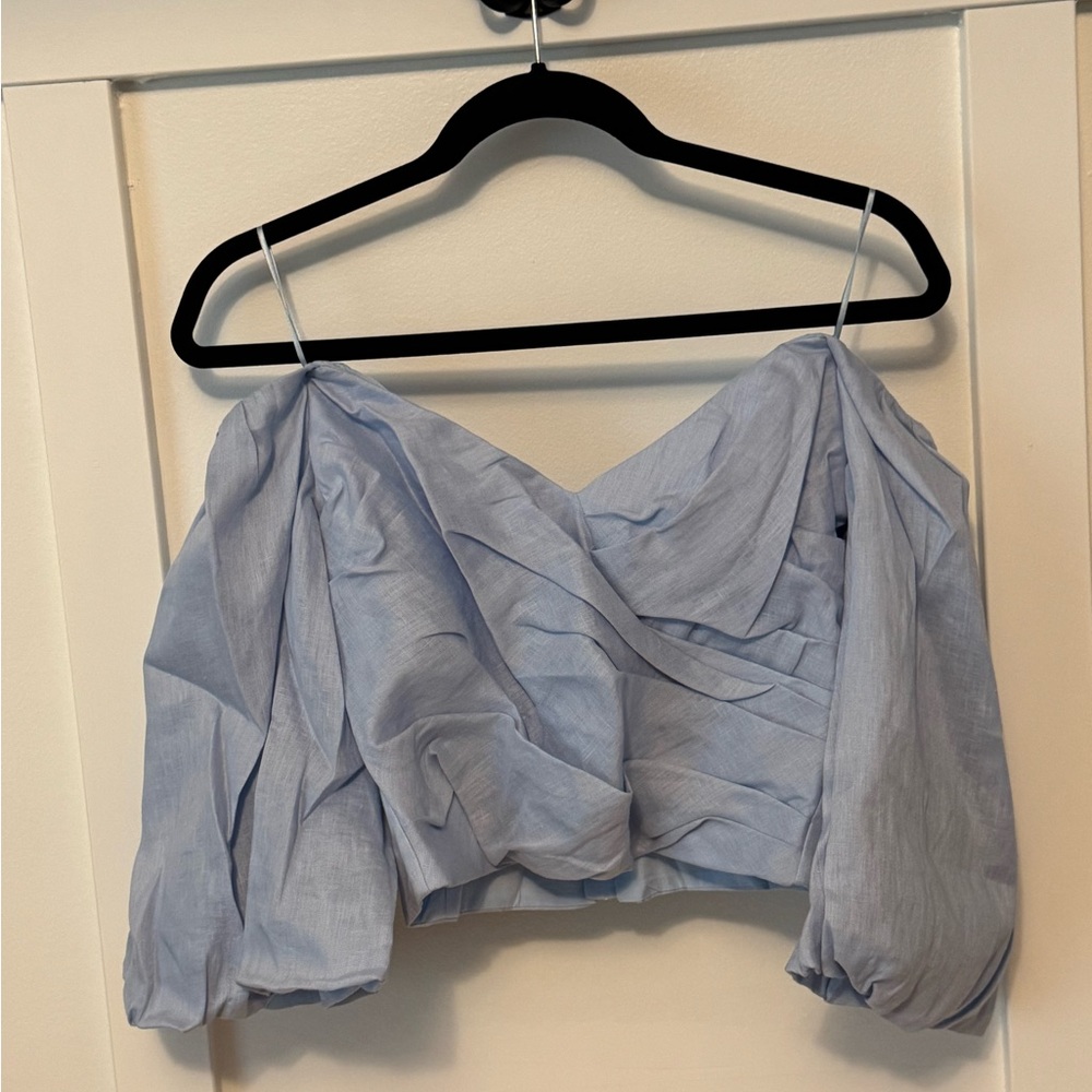 Bardot Eva Linen Top Soft Blue (NWT)